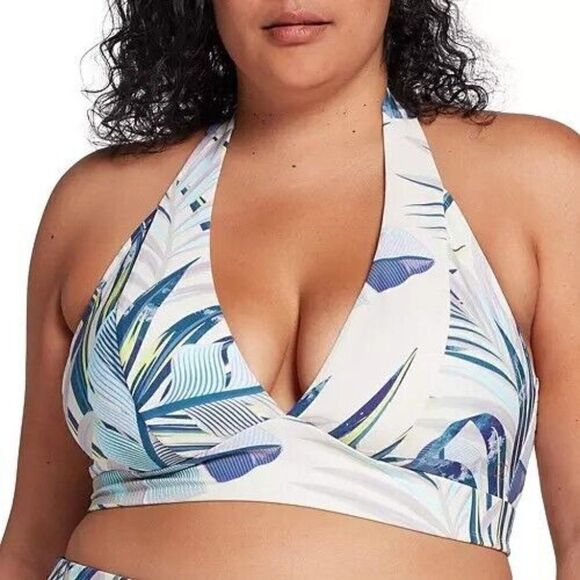 Calia Bikini Swimsuit Womens 1X Paradise Palm Wide Band Bottom Halter Bikini Top - Picture 2 of 16